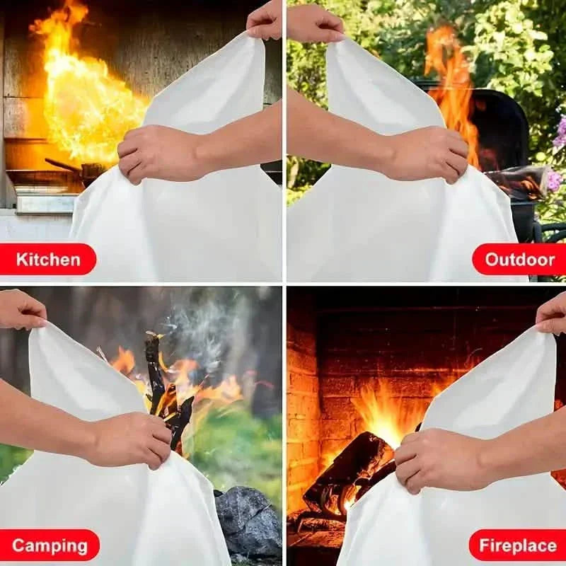 Kit de seguridad con 2 mantas ignífugas de fibra de vidrio, ideal para coche, cocina, camping y protección.