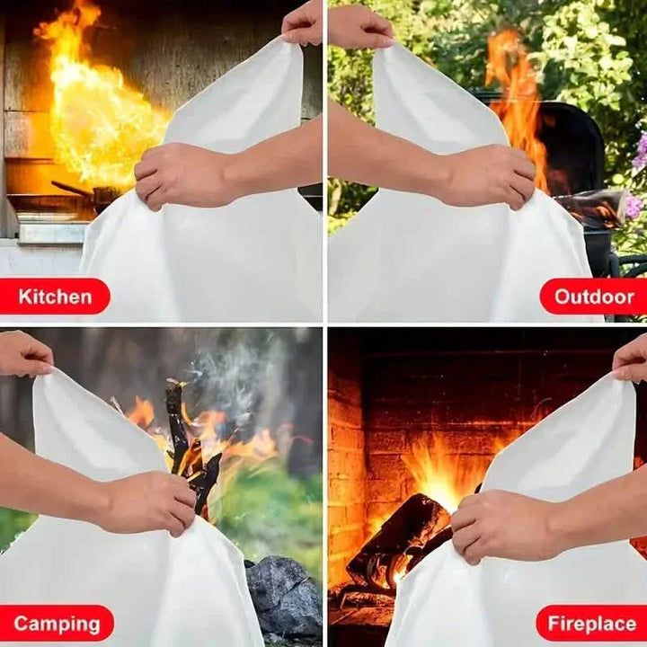Kit de seguridad con 2 mantas ignífugas de fibra de vidrio, ideal para coche, cocina, camping y protección.