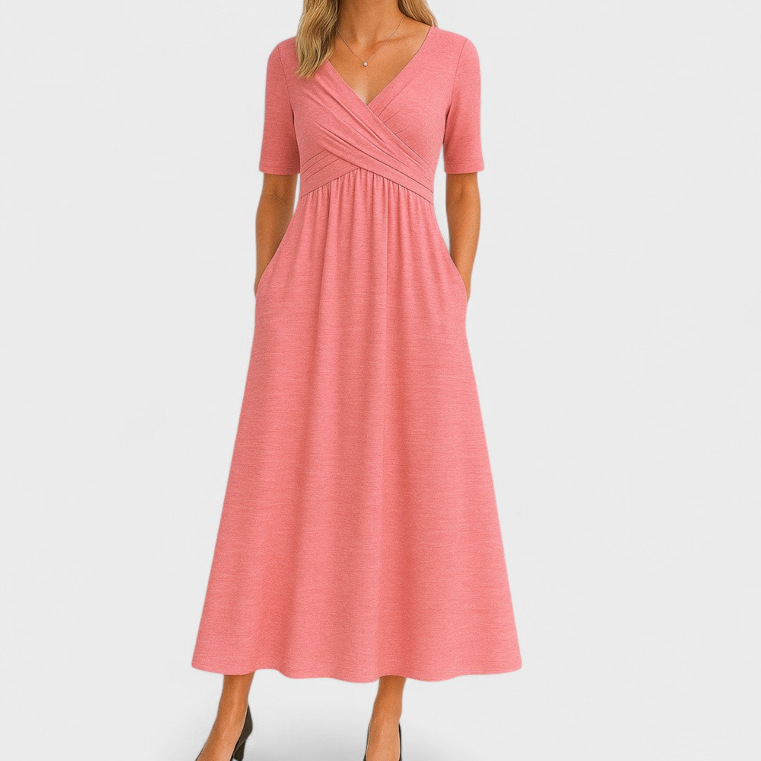 Vestido midi femenino y elegante para mujer, ideal para looks casuales sofisticados o eventos de verano.
