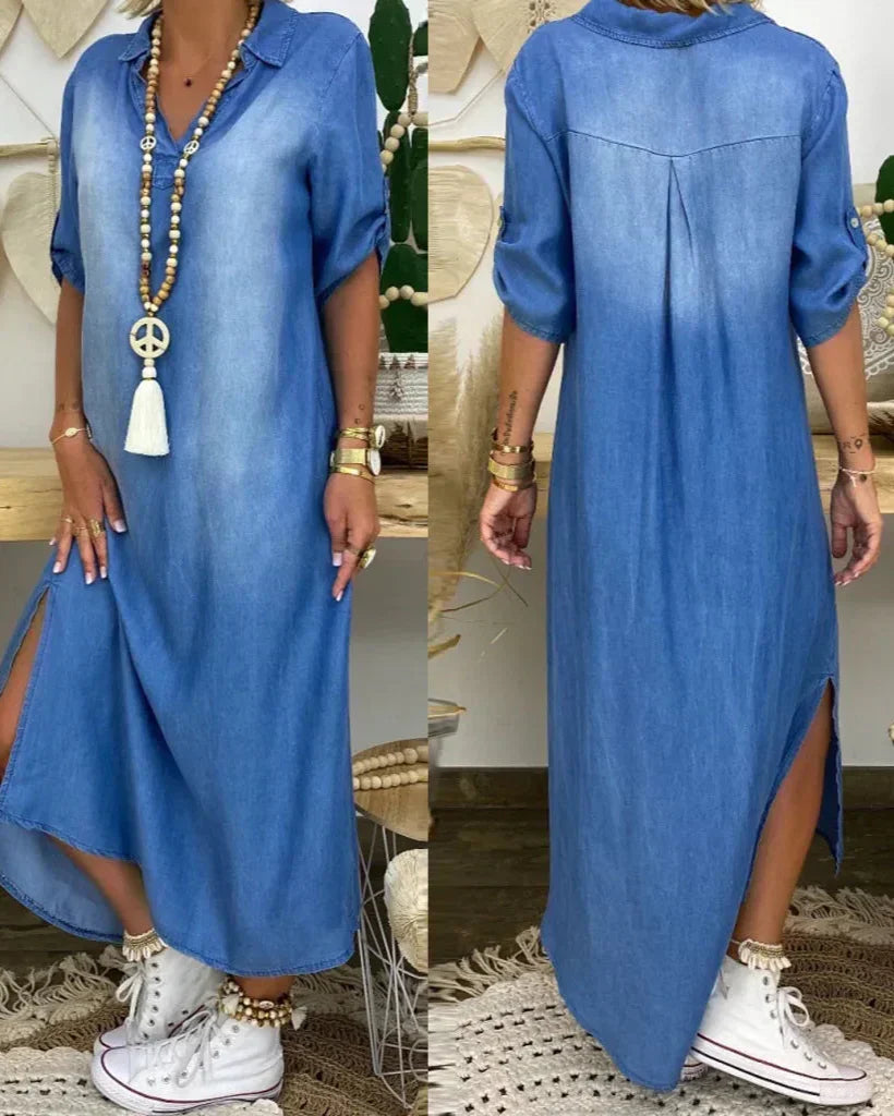 Vestido largo mujer, elegancia simple para moda femenina. Ropa versátil y cómoda, ideal para un estilo casual de verano.