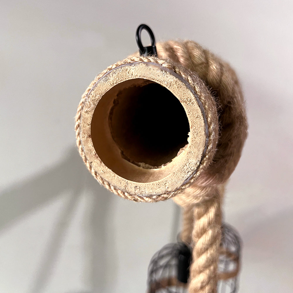 Lámpara colgante retro de madera y metal, que aporta iluminación cálida y estilo vintage a cualquier interior.