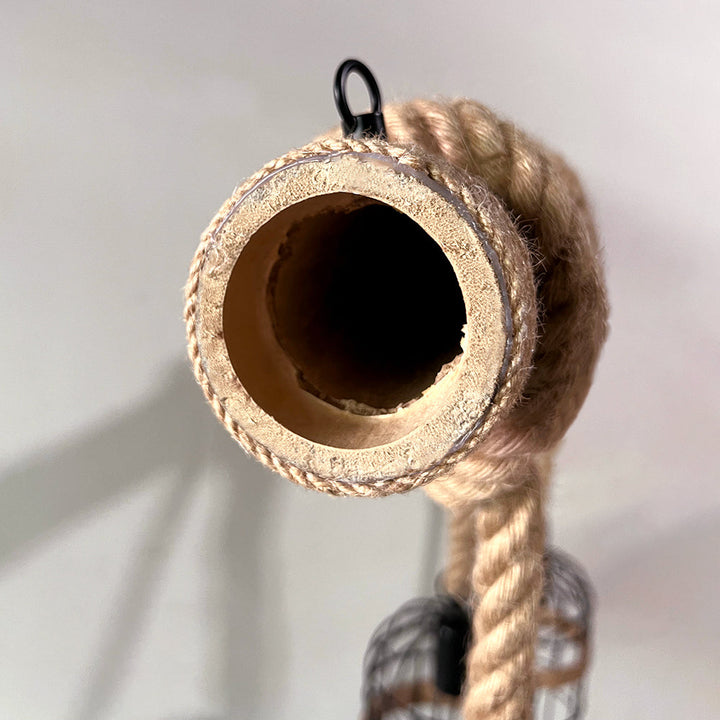 Lámpara colgante retro de madera y metal, que aporta iluminación cálida y estilo vintage a cualquier interior.