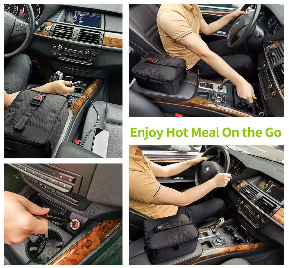 Caja de almuerzo eléctrica de material resistente. Diseño duradero para mantener tu comida caliente y segura.