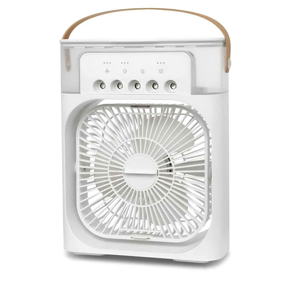 Mini enfriador de aire portátil 3 en 1 con humidificador y purificador para hogar y oficina.