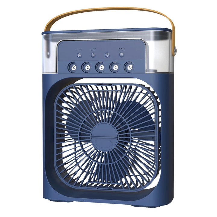 Mini enfriador de aire de escritorio con LED, humidificador y purificador, para tu bienestar.