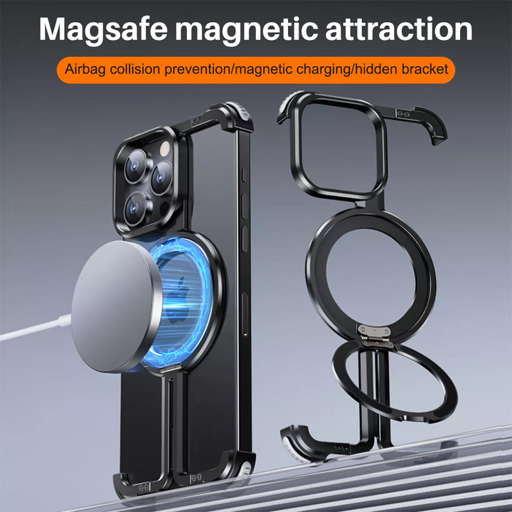 Funda MagSafe negra para iPhone, delgada y sin bordes. Protege tu teléfono con estilo y funcionalidad.