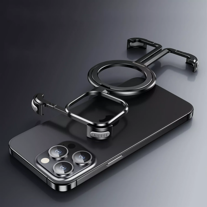 Protector de iPhone de titanio negro, ultra delgado y sin bordes, resistencia a golpes. Compatible MagSafe.