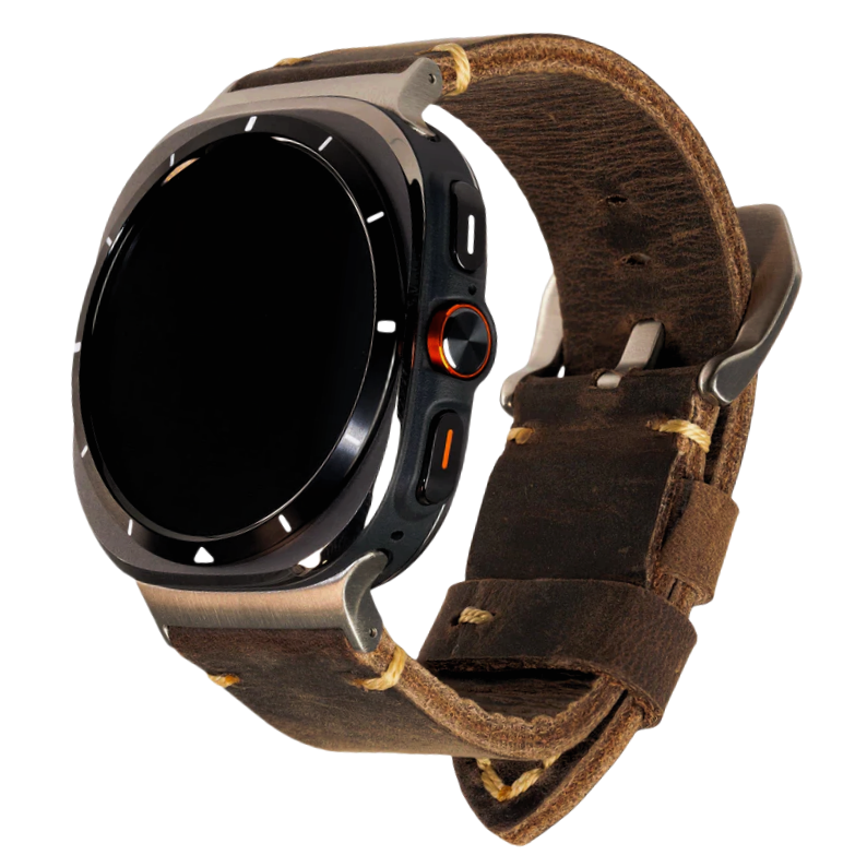 Correa de cuero genuino plena flor vintage para smartwatch 47mm, estilo patina.