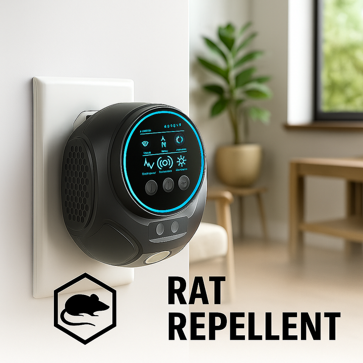 Repelente ultrasónico para ratas y ratones, cubre 297 m². Control de plagas sin químicos para el hogar.