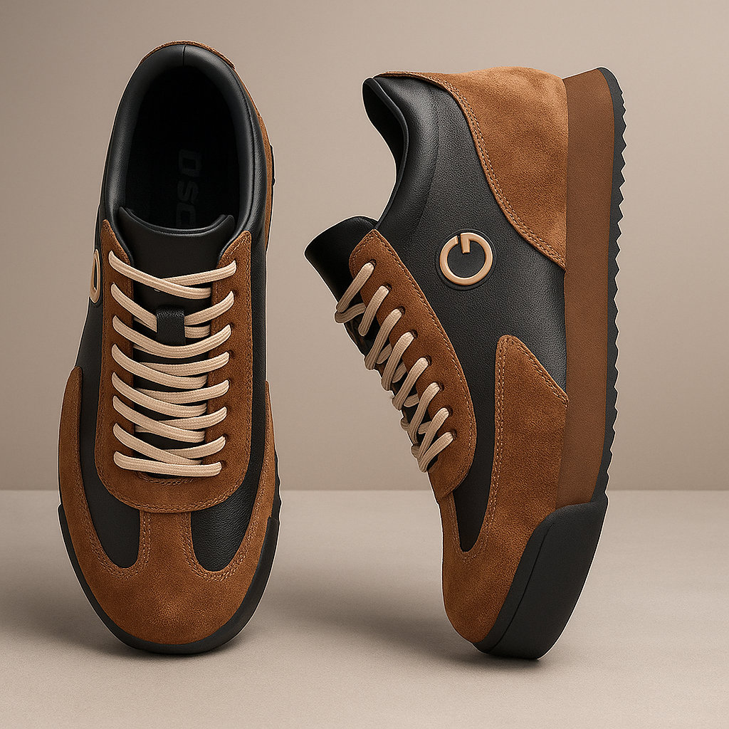 Zapatillas casuales elegantes para hombre, estilo urbano versátil. Calzado marrón con cordones, ideal moda masculina.