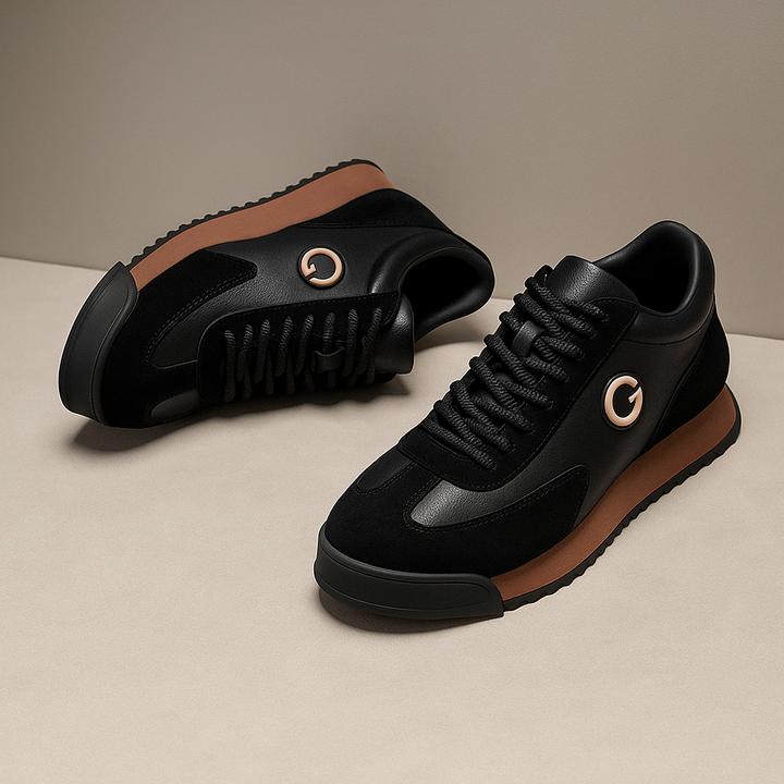 Zapatillas de hombre resistentes, diseño urbano elegante. Calzado casual negro con cordones, ideal para moda masculina.