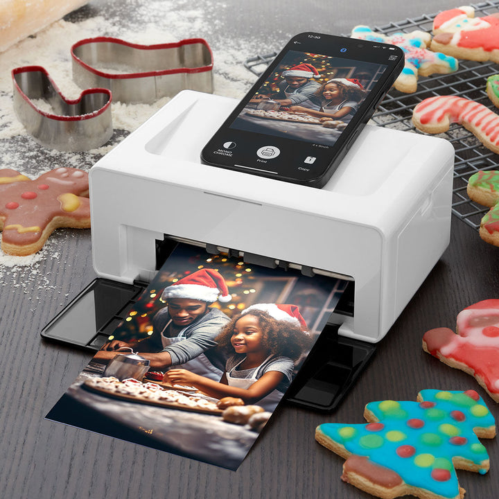 Impresora fotográfica compacta e inalámbrica para smartphone, imprime fotos 10x15 cm al instante.