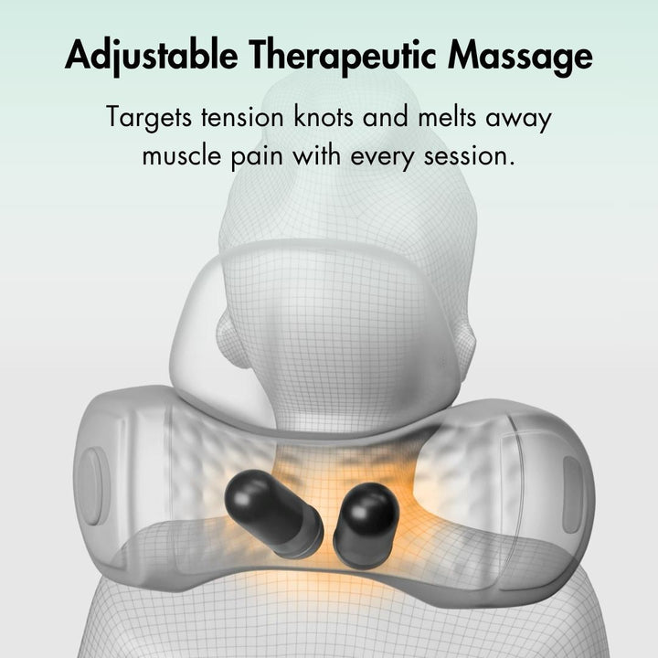 Alivio del dolor de cuello con masajeador cervical avanzado: tracción, vibración y calor terapéutico. Bienestar.