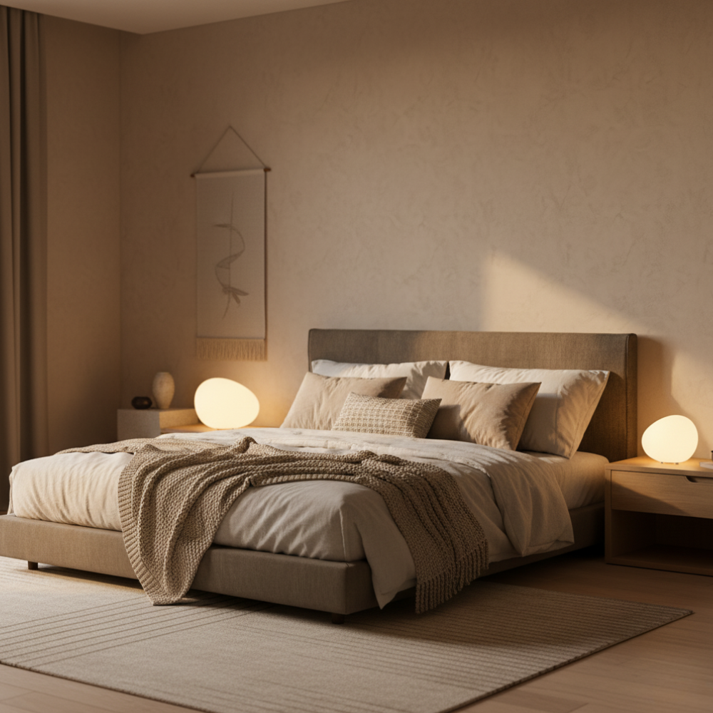 Decoración moderna: lámpara de mesa LED 'Pebble'. Iluminación interior con diseño orgánico.