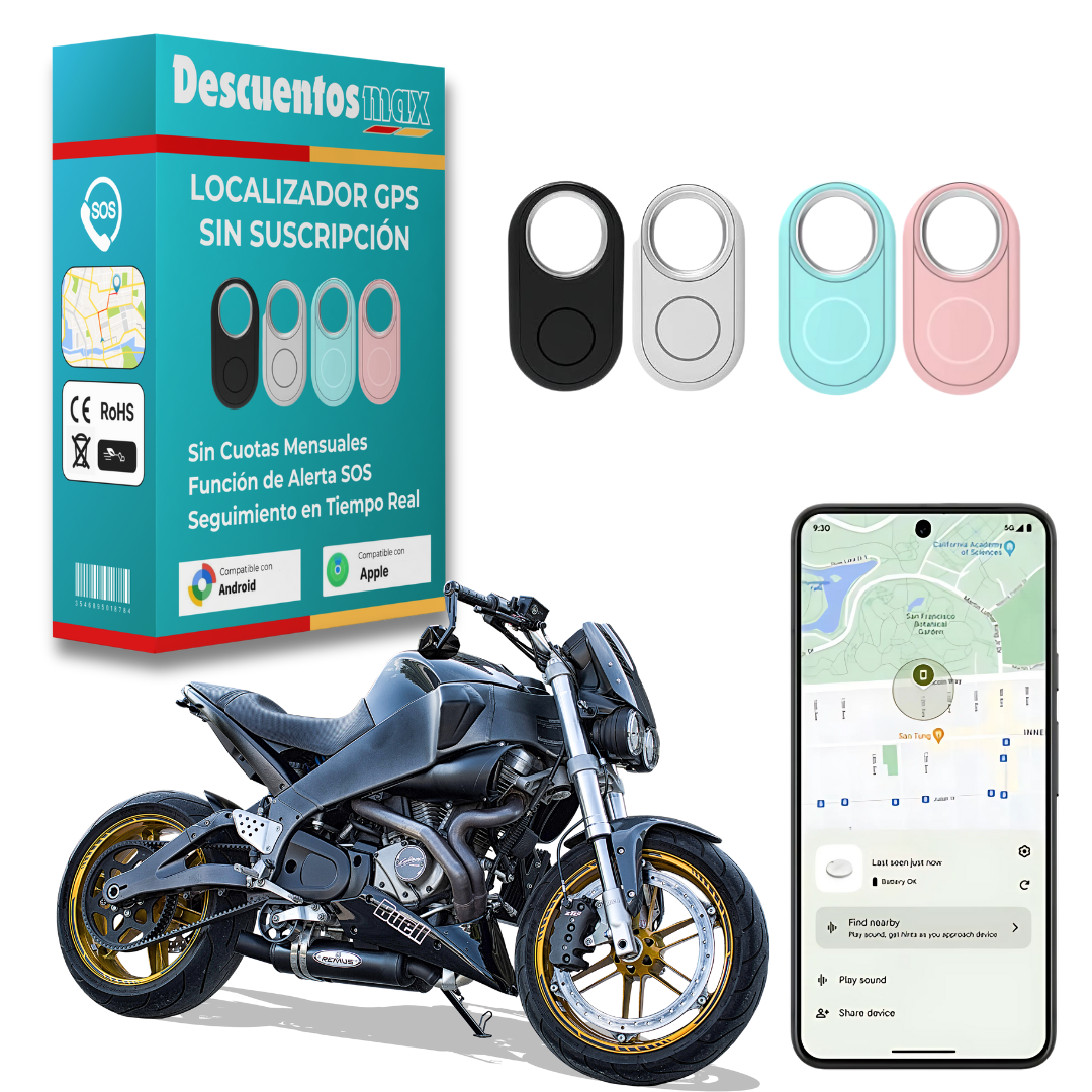 Localizador GPS antirrobo para coche o moto, compatible iOS/Android. Seguridad vehículo sin suscripción.