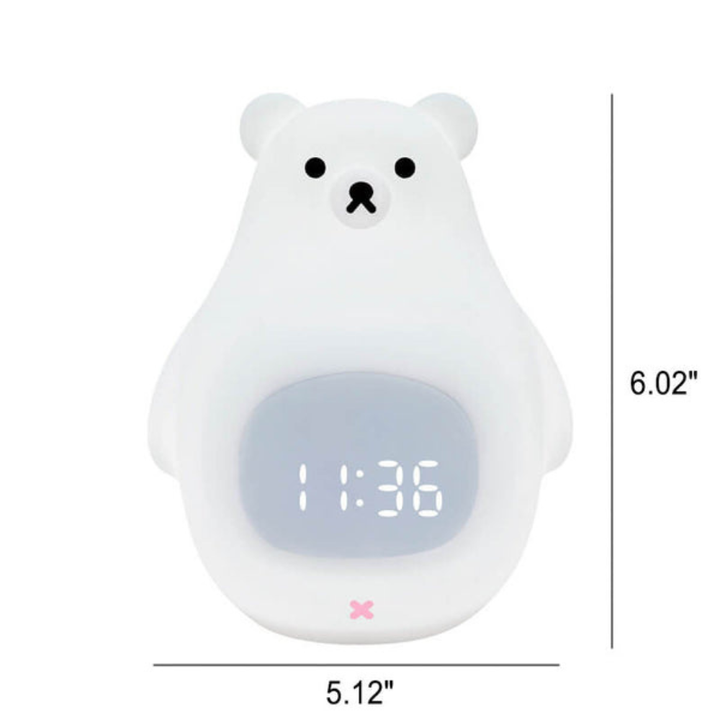 Reloj despertador de mesa oso polar con luz LED suave, perfecto para la habitación de los niños.