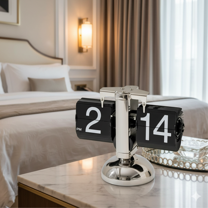 Compacto reloj de mesa estilo retro-moderno. Diseño elegante para cualquier decoración de hogar.