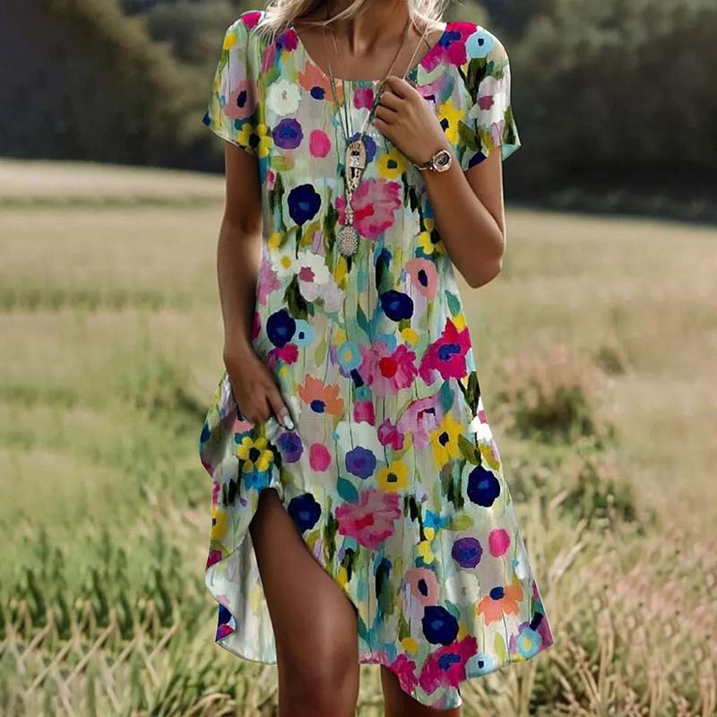 Vestido largo floral para mujer con escote en V, ideal para verano, estilo casual y elegante, fluido y de moda.