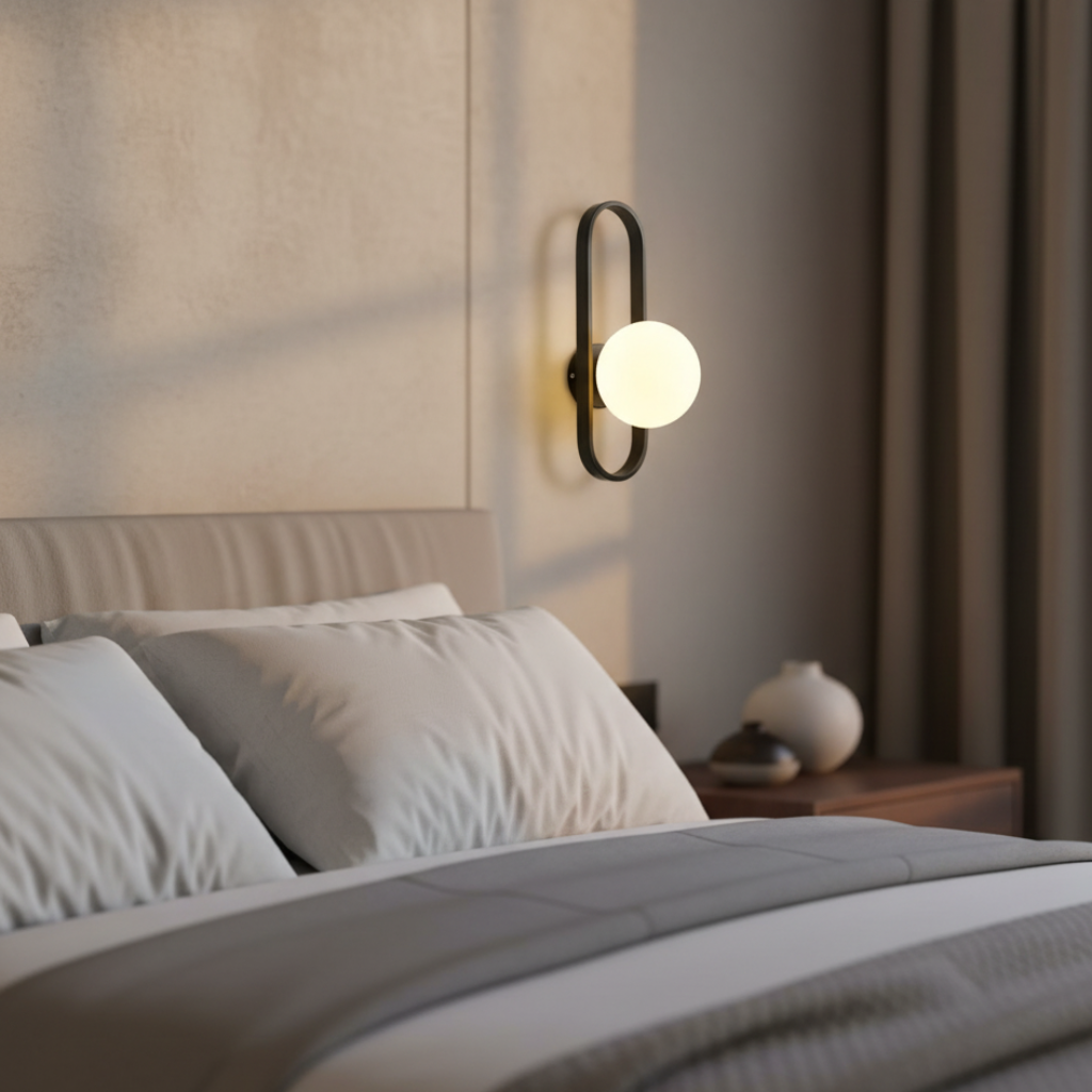 Luz de vidrio contemporánea. Luminaria elegante para sala o dormitorio, decoración moderna.