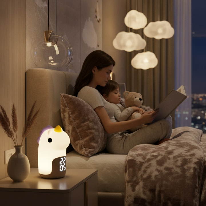 Despertador y luz suave LED de unicornio, decoración perfecta para habitación infantil.