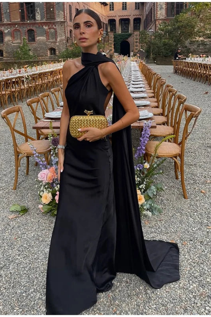 Vestido elegante halter para mujer, largo, sin mangas, perfecto para graduaciones.