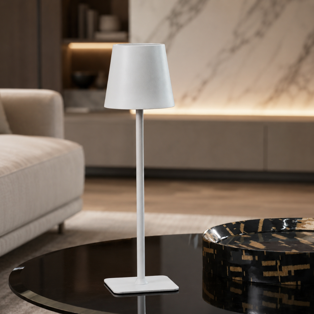 Lámpara de mesa LED escandinava táctil, inalámbrica, regulable. Perfecta para interior y exterior moderno.