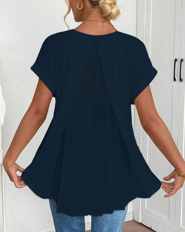 Top dama de moda casual, escote V y mangas dobles. Ropa femenina cómoda y versátil.