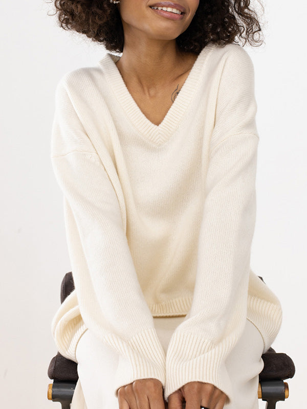 Jersey de punto para mujer, cuello V. Top manga larga, versátil, suave y cómodo para uso diario en otoño.
