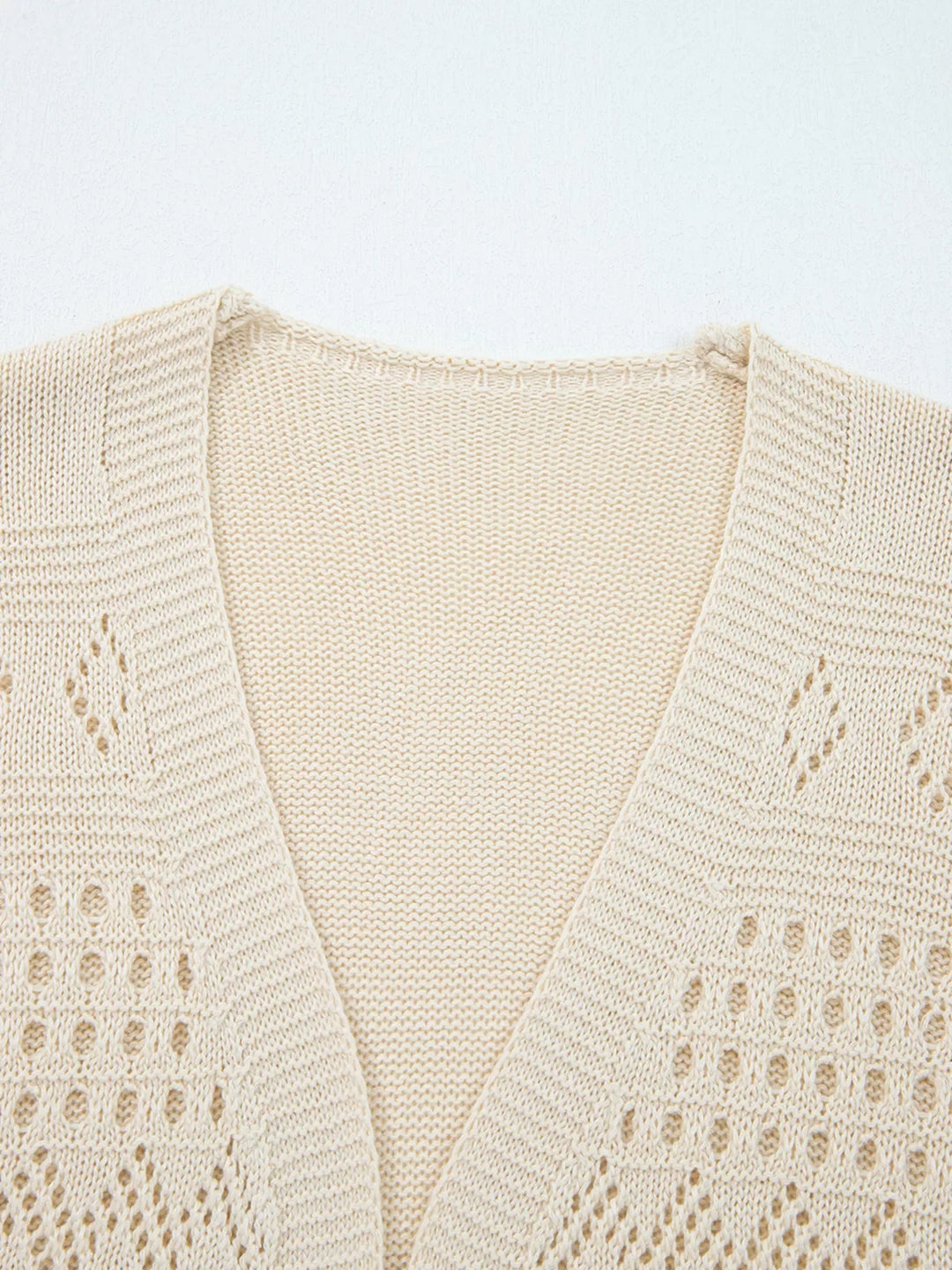 Elegante cárdigan boho de punto calado para mujer, muy cómodo y perfecto para el verano.
