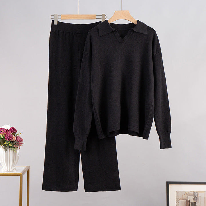 Conjunto de punto elegante para mujer. Jersey y pantalón de moda para otoño-invierno, estilo y confort.