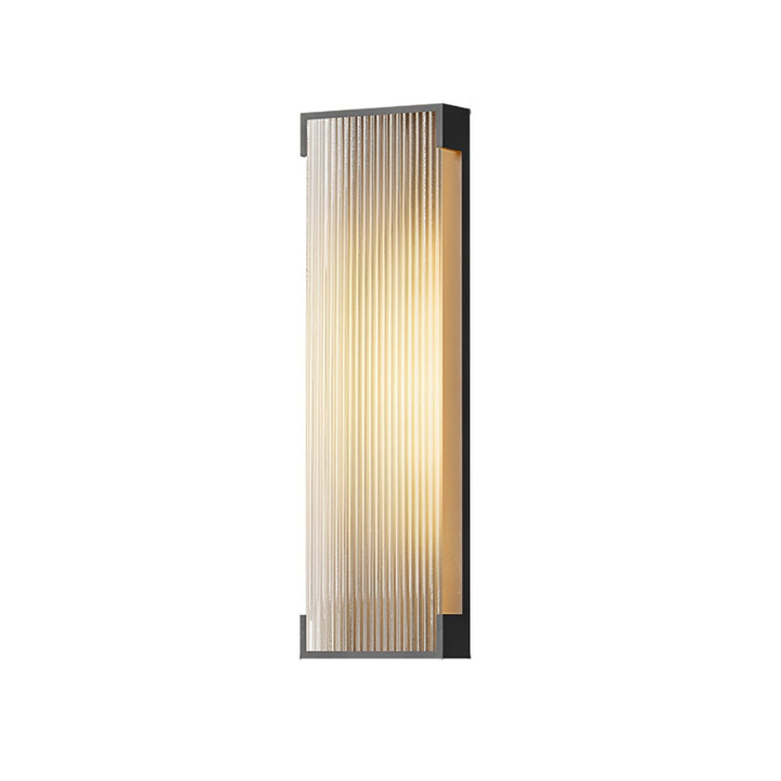 Luz de pared LED regulable, acero inoxidable, diseño moderno para espacios exteriores.