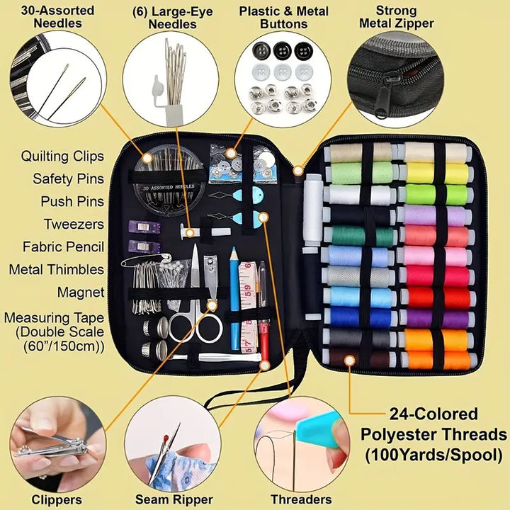Organiza tu costura con este set de 98 piezas: hilos variados, agujas para el hogar y viajes.