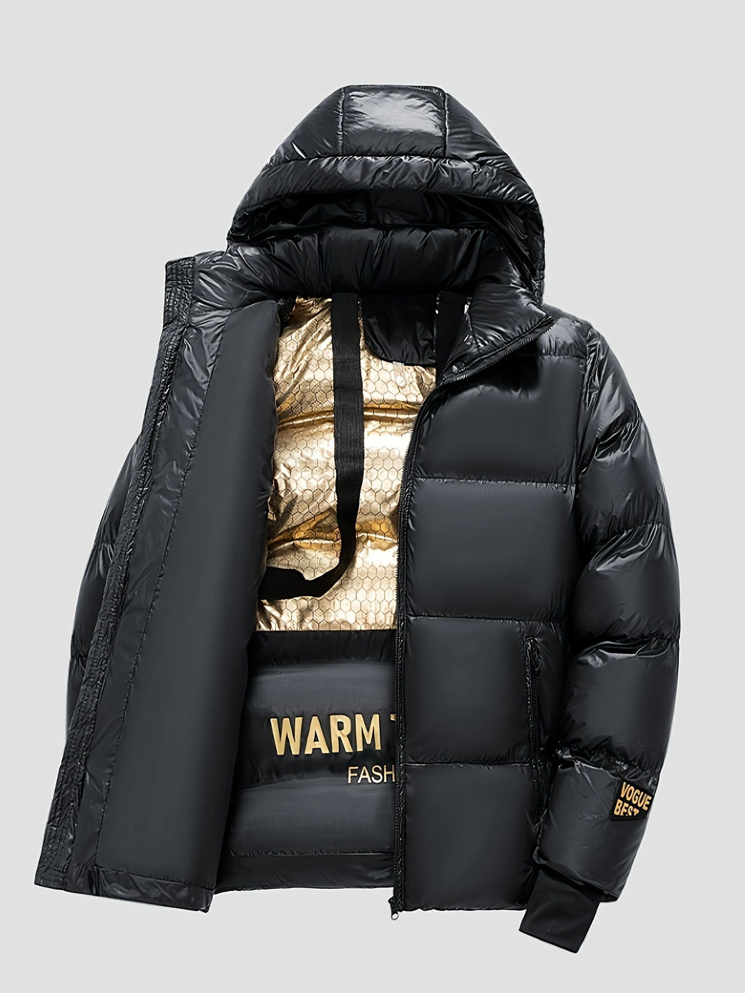 Abrigo puffer holgado para hombre con capucha, ideal para invierno. Chaqueta cálida y casual de moda exterior.