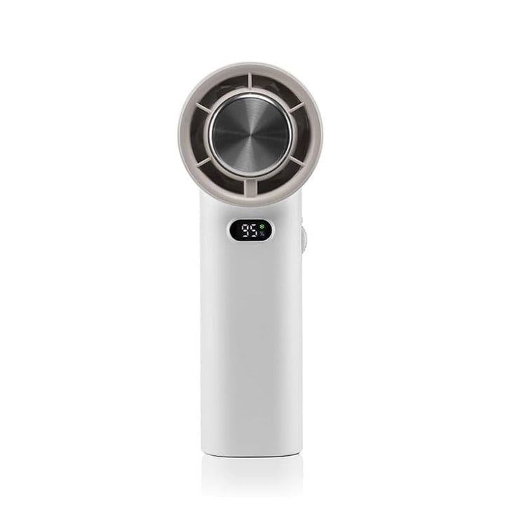 Ventilador portátil recargable para viaje. Diseño compacto, potente enfriamiento.