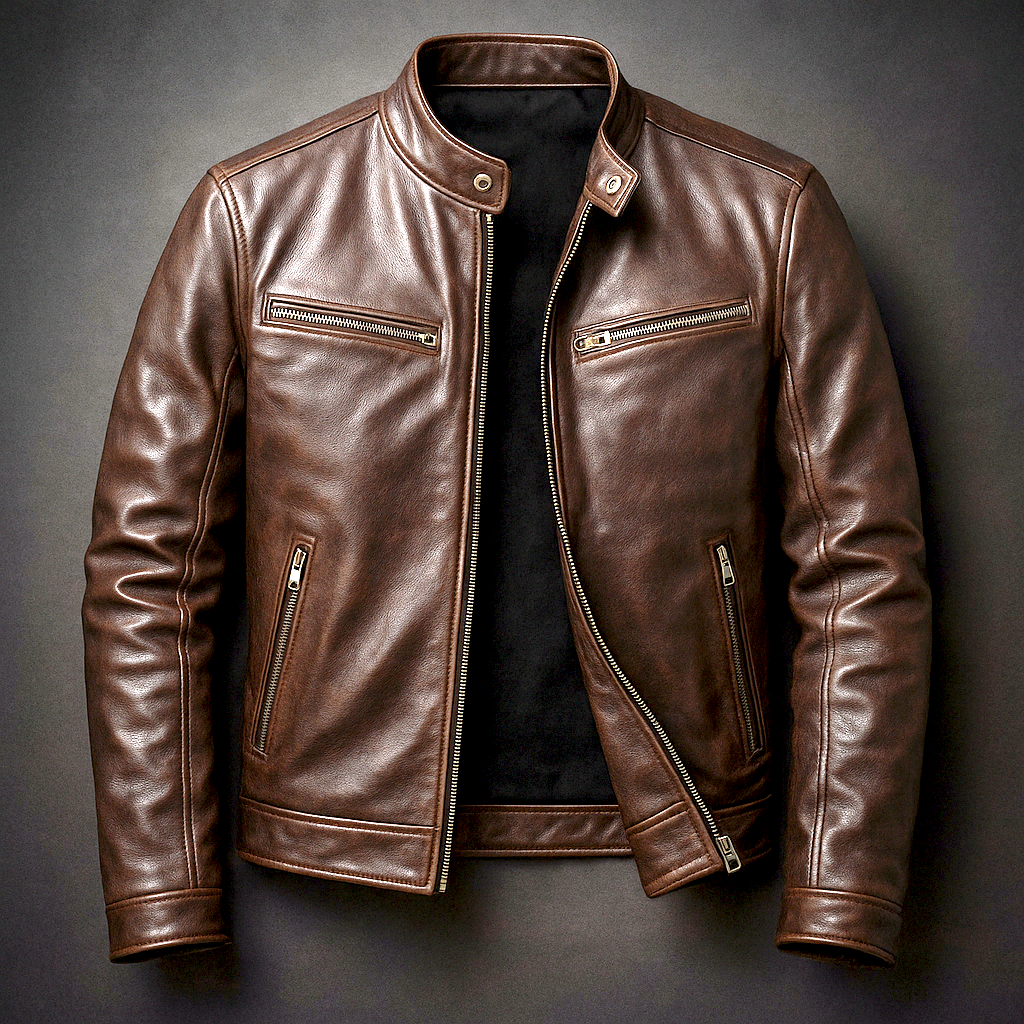 Detalle de chaqueta vintage para hombre, diseño clásico. Ideal para moda masculina casual elegante de otoño.
