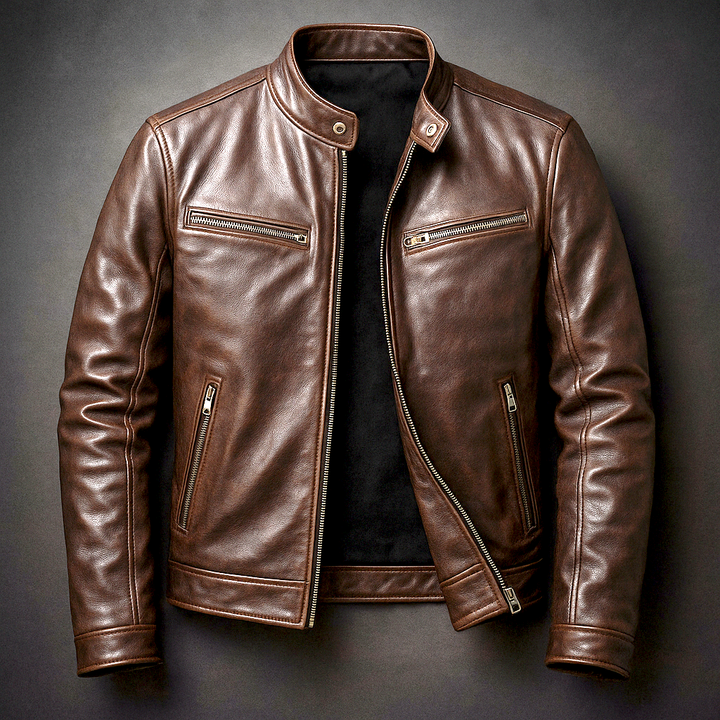 Detalle de chaqueta vintage para hombre, diseño clásico. Ideal para moda masculina casual elegante de otoño.