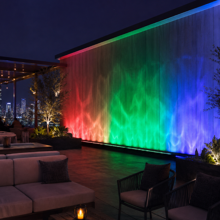 Decoración de pared: luz LED RGB exterior para jardín. Efecto ola dinámico, IP65.
