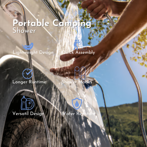 Equipo de higiene portátil para camping, ducha de viaje perfecta para aventuras y actividades al aire libre.