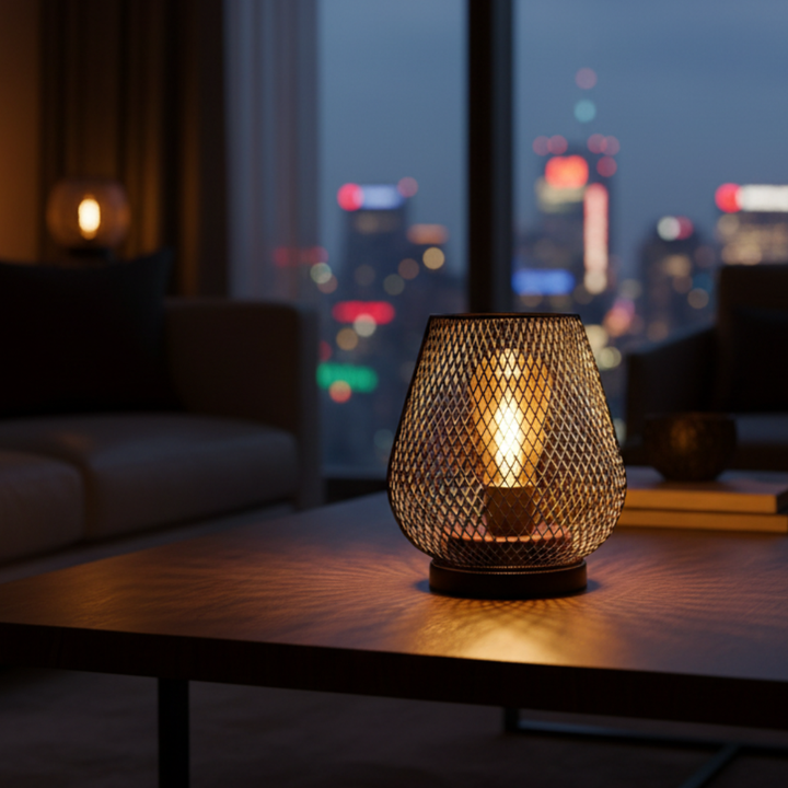 Par de lámparas modernas estilo industrial. Luz ambiente LED inalámbrica para hogar, jardín o terraza.