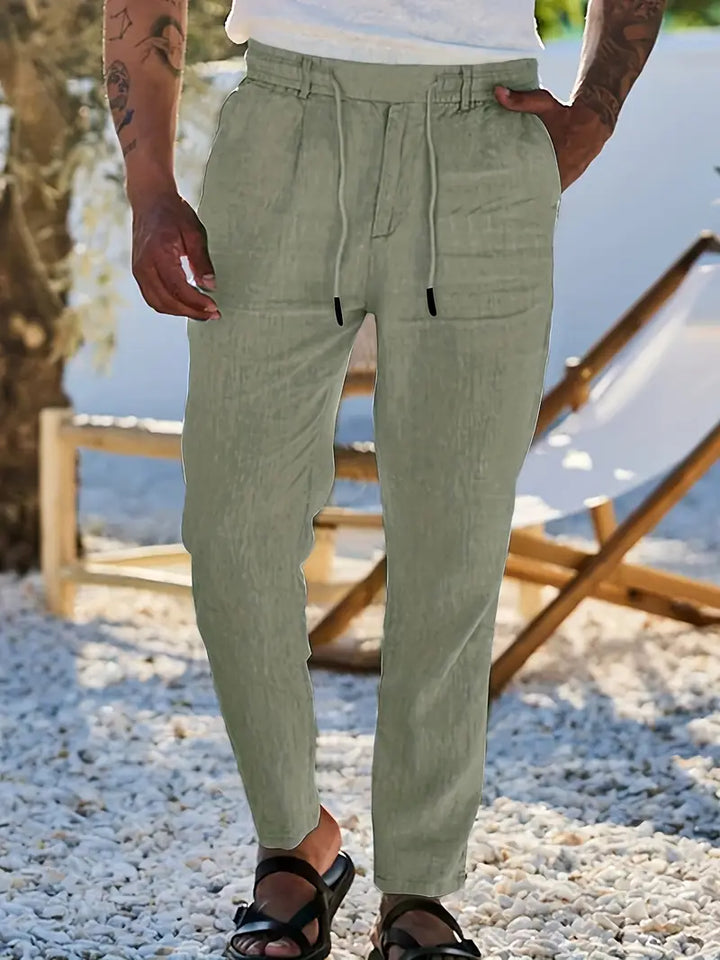 Pantalones de lino de hombre, ropa transpirable para el verano, confort y elegancia casual.