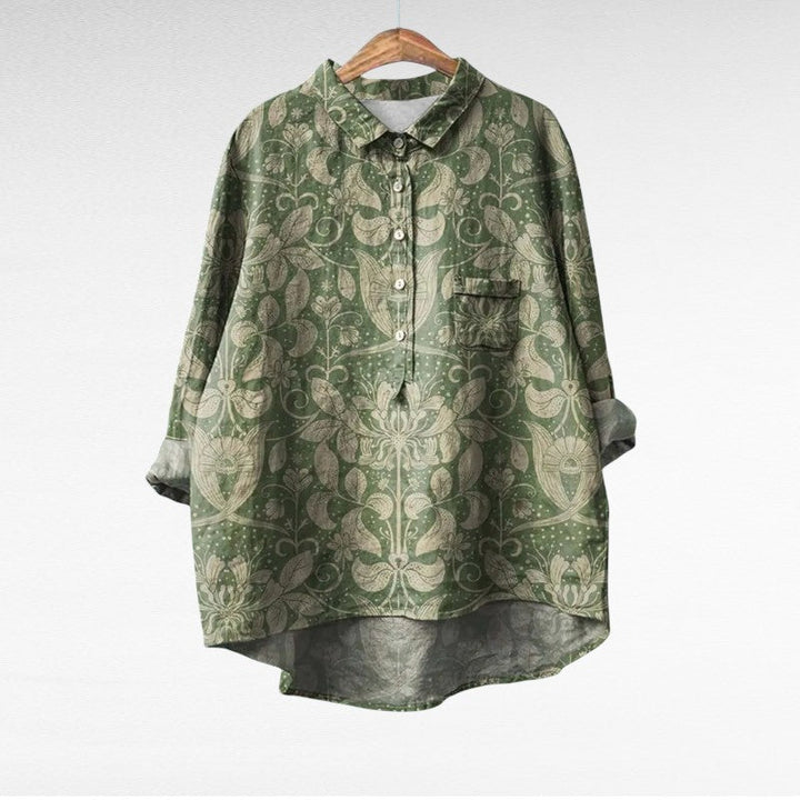 Blusa estampada vintage mujer. Estilo fluido y transpirable, perfecta para primavera/verano.