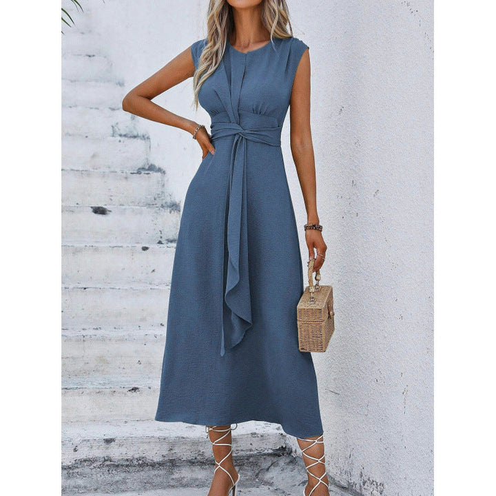 Vestido fluido casual de verano para mujer, largo, drapeado y sin mangas.