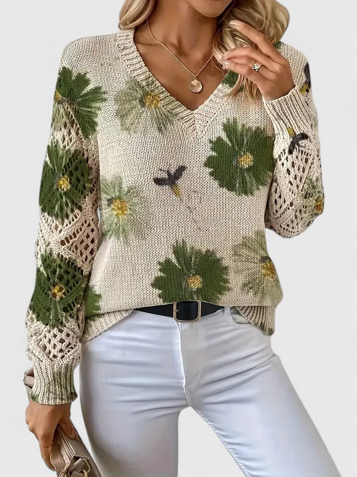 Jersey de mujer con estampado floral. Perfecto para un look casual y versátil en otoño e invierno.