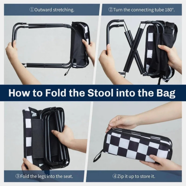 Taburete para senderismo, plegable y robusto. Ideal para largas caminatas. Carga rápida.