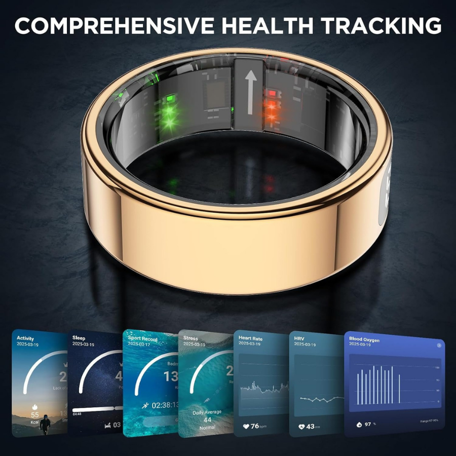 Wearable avanzado: anillo inteligente para uso diario, control de sueño, recuperación y niveles de energía.