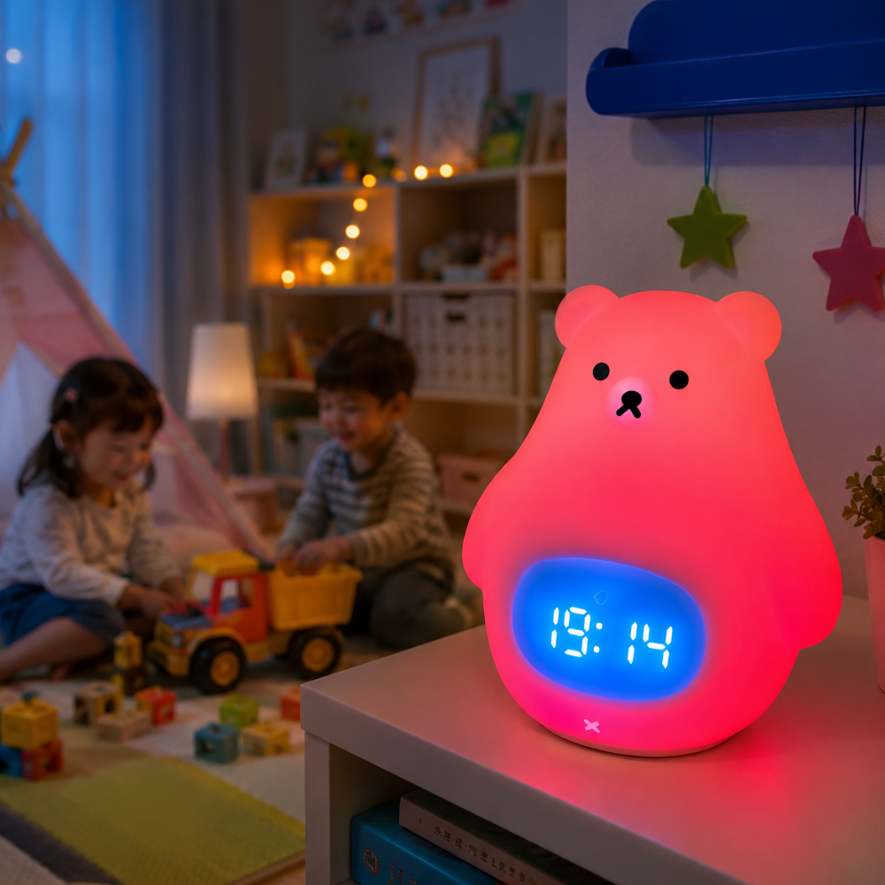 Reloj despertador LED de oso polar, luz nocturna suave, decoración acogedora para dormitorio de niños.