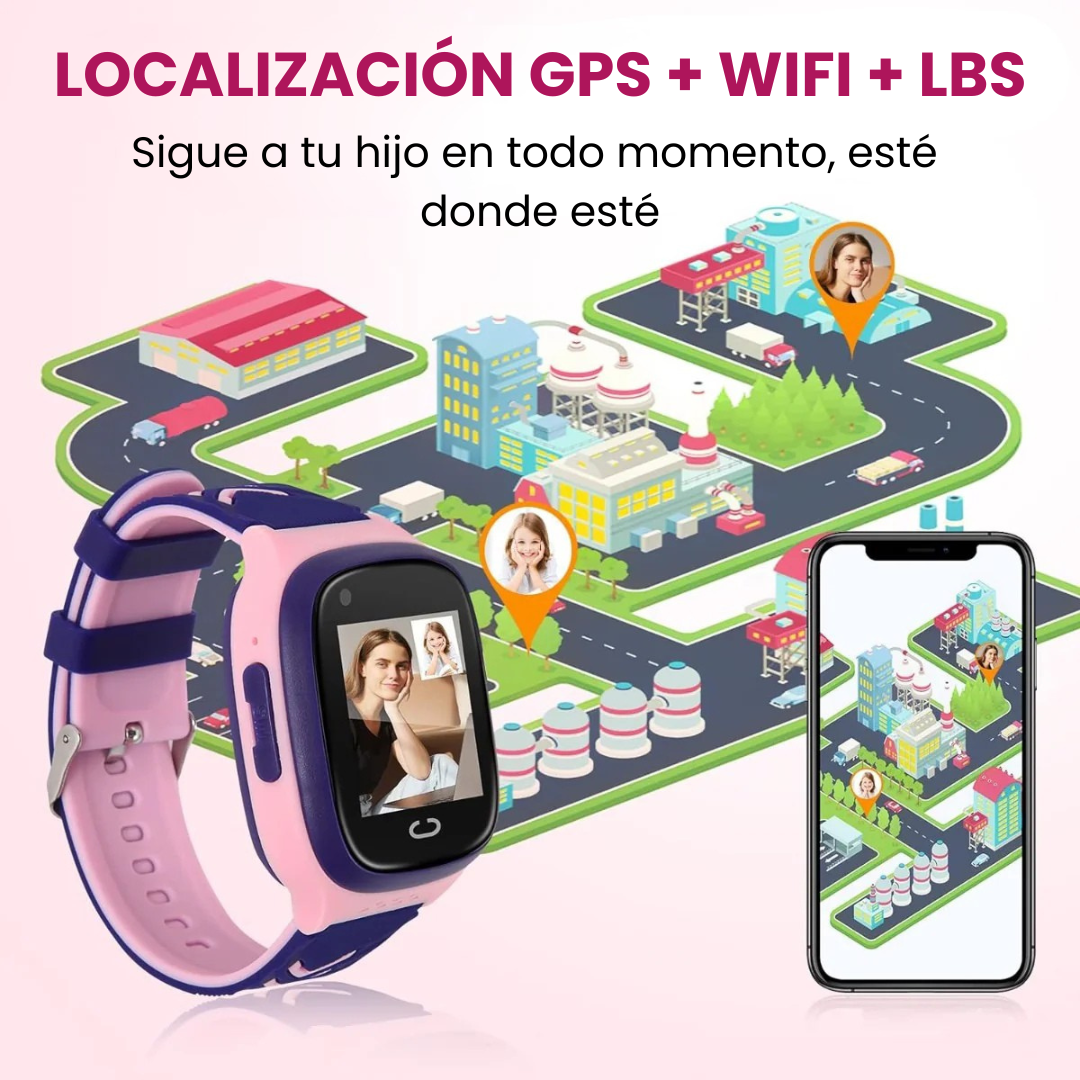Smartwatch GPS niños con podómetro, llamadas y botón SOS para emergencias.