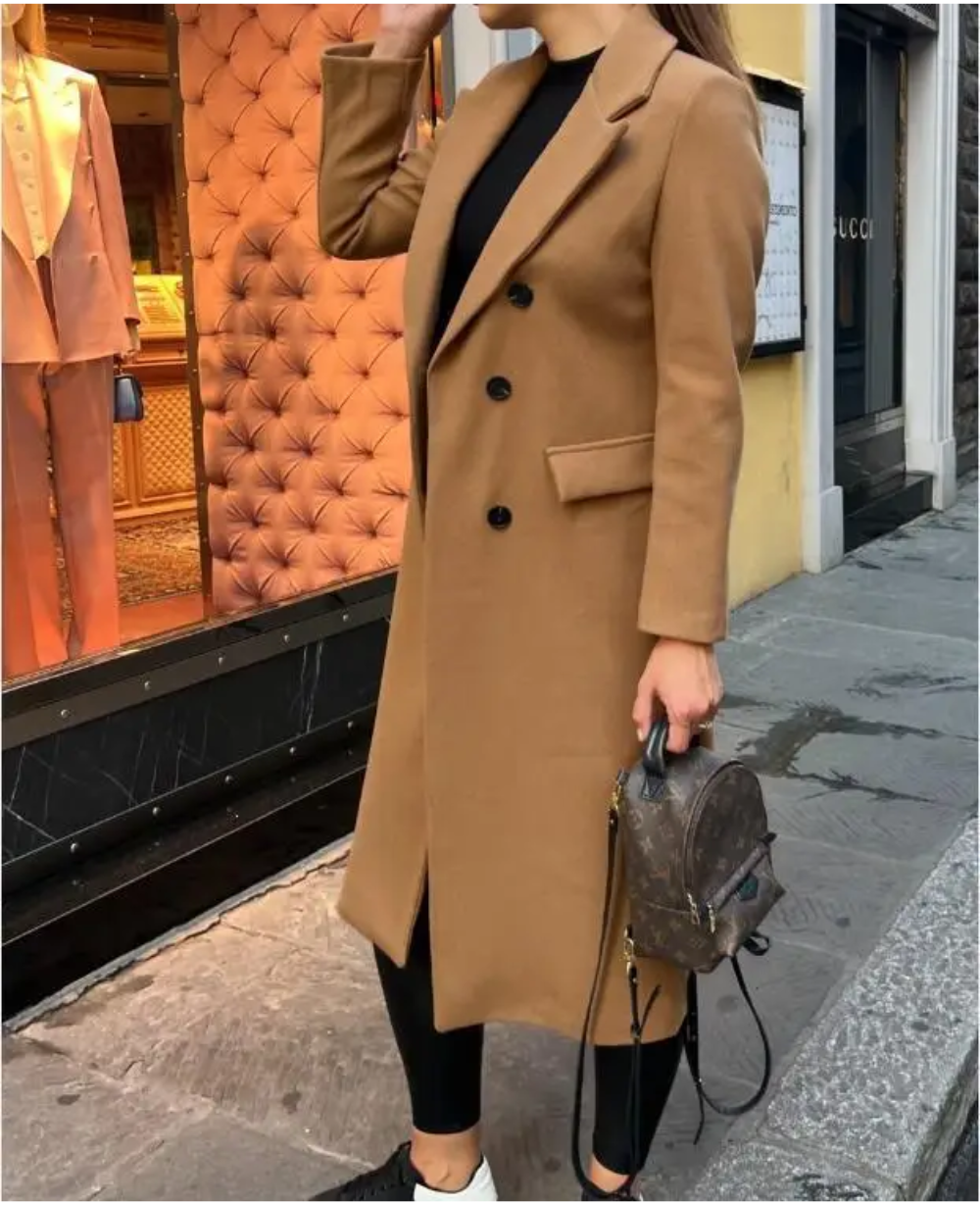 Abrigo largo entallado para mujer, doble botonadura, un básico elegante para tu armario.