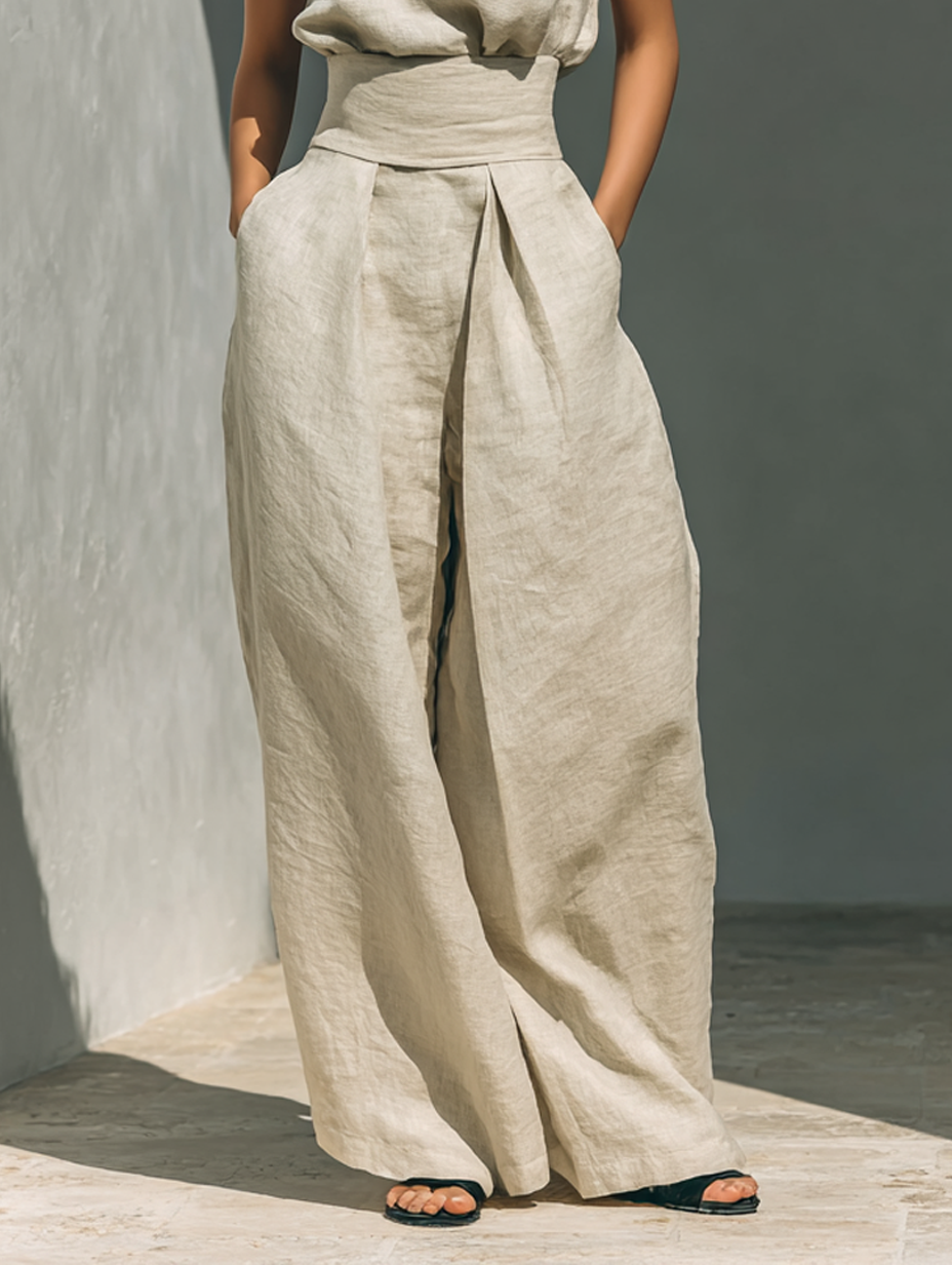 Moda casual: Conjunto de pantalón ancho de algodón para mujer, diseño fluido para comodidad en verano.