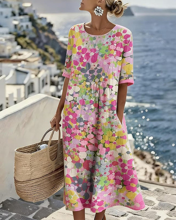 Vestido midi floral casual para mujer, ideal para verano y primavera. Comodidad y estilo.